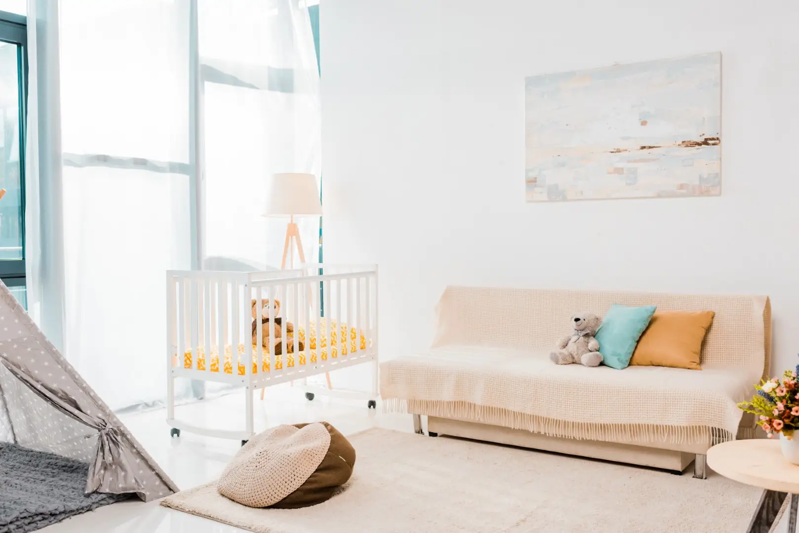 Baby crib in outlet living room