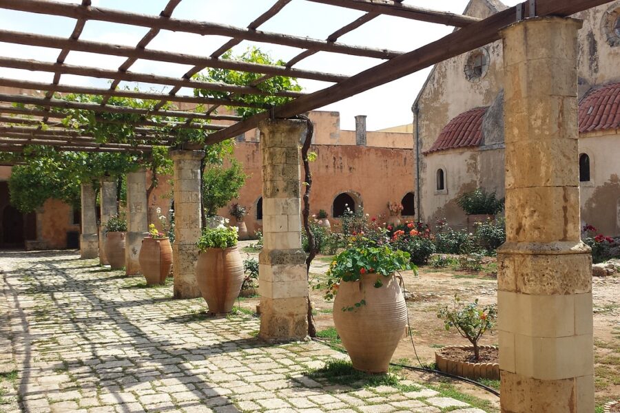 crete, monastery, pergola